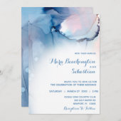 *~*ドリーミーウォーターカラーブルースピンクストレンディー モダン 招待状 (正面/裏面)