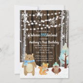 ドリーミーウッドランドフォレストアニマルズワンダーランド誕生日 招待状 (正面)