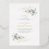 ドリーミーエレガントグリーンリーミニマルソフト結婚ズ 箔招待状 (正面)