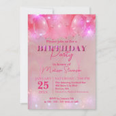 ドリーミーエレガントスパークリピンクバルーン誕生日パーティー 招待状 (正面)