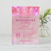ドリーミーエレガントスパークリピンクバルーン誕生日パーティー 招待状 (スタンド正面)