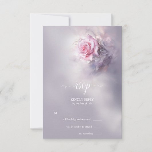 ドリーミーエレガントピンクローズオンダスティ薄紫 出欠カード (正面)