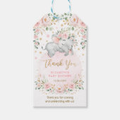 ドリーミーエレファントピンク赤面金ゴールドフローラベビーガール ギフトタグ (正面)