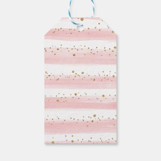 ドリーミーエレファントピンク赤面金ゴールドフローラベビーガール ギフトタグ (裏面)