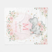 ドリーミーエレファント赤面ピンク金ゴールドフローラモノグラム フリースブランケット (正面(横))