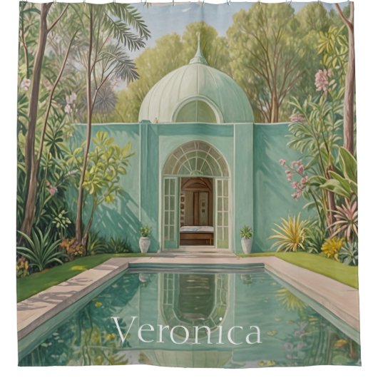 ドリーミーオアシス:パステルカラーのスイミングプール シャワーカーテン (正面)