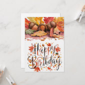 ドリーミーカラフルウッズオータム秋ハッピーバースデー カード (正面/裏面インサイチュ)