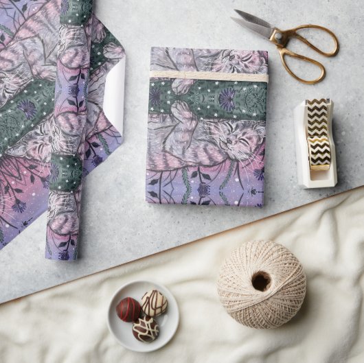 ドリーミーガーデンスヌーズキャットウォーターイラストレーション ラッピングペーパー (クラフト)