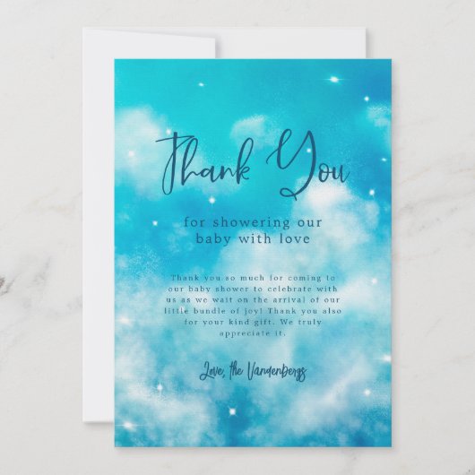 ドリーミークラウド9男の子の赤ちゃんシャワー サンキューカード (正面)