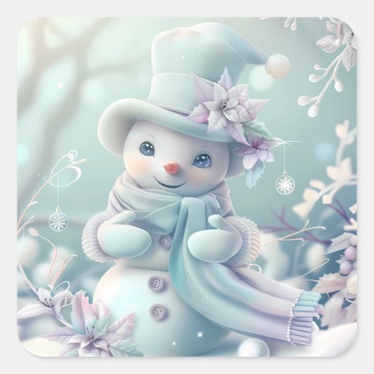 ドリーミークリスマス雪だるまステッカー スクエアシール (正面)