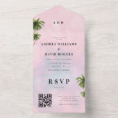 ドリーミーコットンキャンディピンク熱帯QRコード結婚ズ オールインワン招待状 (内側)