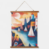 ドリーミーコースタルヴィレッジイラストレーション 吊り下げ型タペストリー (正面)