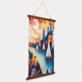 ドリーミーコースタルヴィレッジイラストレーション 吊り下げ型タペストリー (傾斜あり)