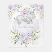 ドリーミースイートベビーエレファントガールラベンダーフローラ フリースブランケット (正面)