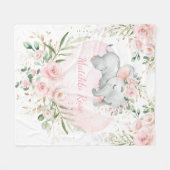 ドリーミースウィートベビーエレファントガール赤面ピンクフローラ フリースブランケット (正面(横))