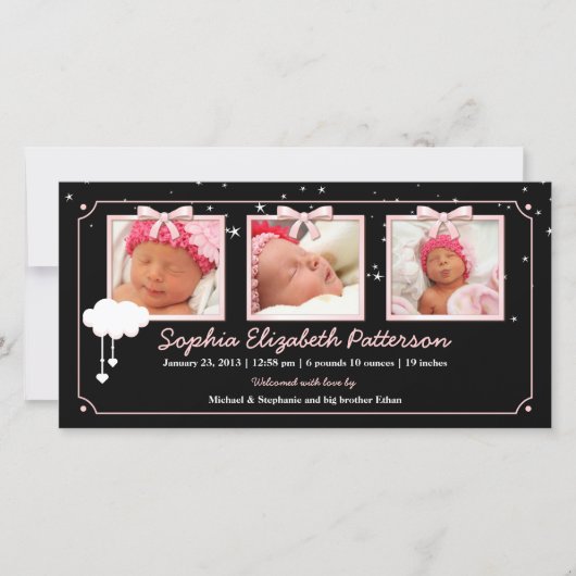 ドリーミースターズスリーフォトベビー誕生のお知らせ 案内状 (正面)