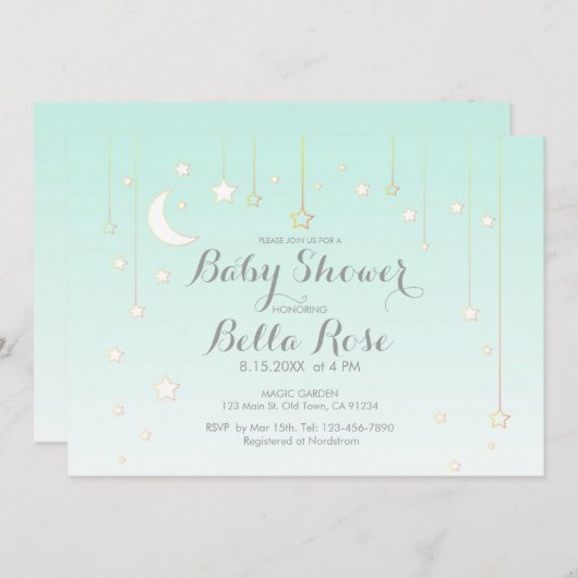 ドリーミースターズミントベビー男女兼用シャワーカード 招待状 (正面/裏面)