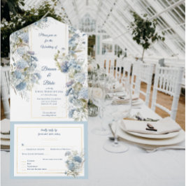 ドリーミーダスティブルーフローラウォーター結婚カラー オールインワン招待状