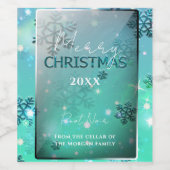 ドリーミーティール(緑がかった色)シルバーウィンターワンダーランドクリスマス ワインラベル (シングルラベル)