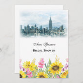ドリーミーティール(緑がかった色)NYCスカイラインサンフラワーブライダルシャワーV 招待状 (正面/裏面)