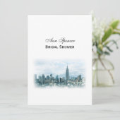 ドリーミーティール(緑がかった色)NYCスカイラインブライダルシャワーV 招待状 (スタンド正面)