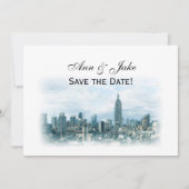 ドリーミーティール(緑がかった色)NYCスカイラインSave the Date H 招待状 (正面)