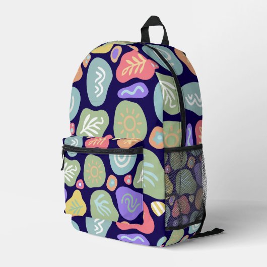 ドリーミードードルズ鮮やか – ボホ自然モチーフデザイン プリントバックパック (裏面右端)
