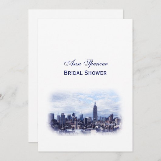 ドリーミーネイビーブルーNYCスカイラインブライダルシャワーV 招待状 (正面/裏面)