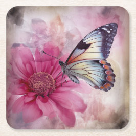 ドリーミーバタフライオンフローラキャンバス スクエアペーパーコースター