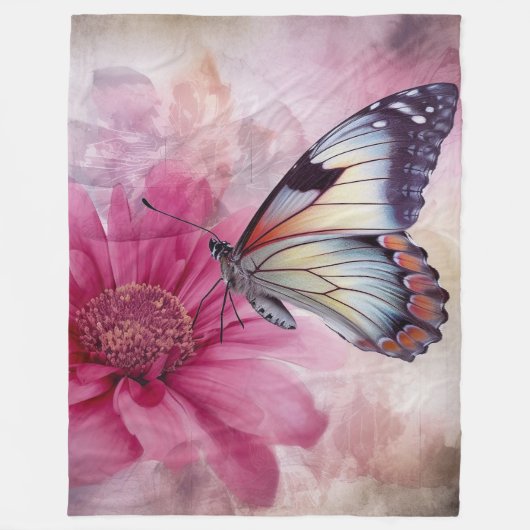 ドリーミーバタフライオンフローラキャンバス フリースブランケット (正面)
