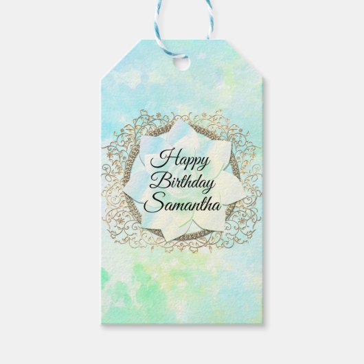 ドリーミーパステルズロータスフラワーパーソナライズされた誕生日 ギフトタグ (正面)