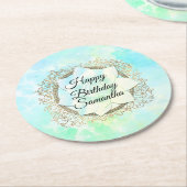 ドリーミーパステルズロータスフラワーパーソナライズされた誕生日 ラウンドペーパーコースター (アングル)