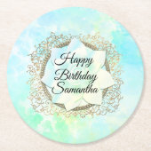 ドリーミーパステルズロータスフラワーパーソナライズされた誕生日 ラウンドペーパーコースター (正面)
