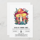 ドリーミーパステルデジタルキノコ誕生日 招待状 (正面/裏面)