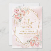 ドリーミーパステルピンク金ゴールドグリッターフローラベビー招待状 招待状 (正面)