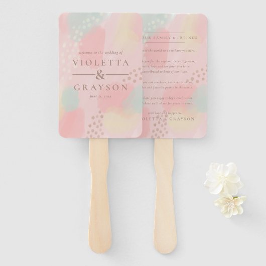 ドリーミーパステルモダンアートサンキューズ結婚ーズ ハンドファン (正面&裏面)