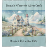 ドリーミーパステルライトハウスバイザシー シャワーカーテン (正面)