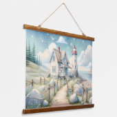 ドリーミーパステルライトハウスバイザシー 吊り下げ型タペストリー (傾斜あり)