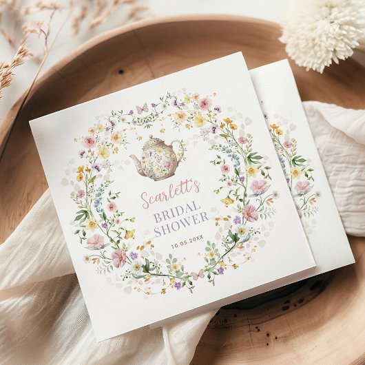 ドリーミーパステルワイルドフラワーブライダルシャワーティーパーティー スタンダードカクテルナプキン