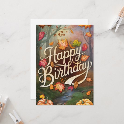 ドリーミーパンプキンオータム秋ハッピーバースデー カード (正面/裏面インサイチュ)