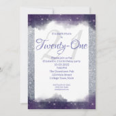 ドリーミーパープルウォーターカラーグリッター21バースデーパーティー 招待状 (正面)