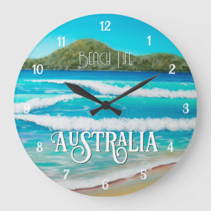 ドリーミービーチブルー絵画ウェーブズオーストラリア大 ラージ壁時計