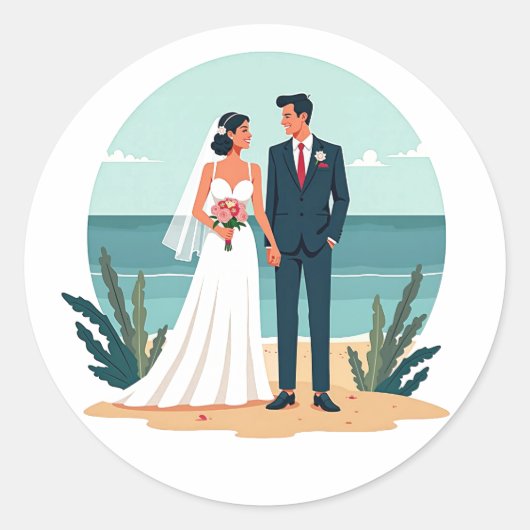 ドリーミービーチ結婚式シール ラウンドシール (正面)