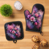ドリーミーピンクと紫のバラ水彩 鍋つかみ&鍋敷きセット (トップダウン)