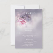 ドリーミーピンクのローズオンダスティ薄紫の食事の選択 出欠カード (正面)