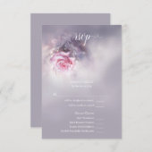 ドリーミーピンクのローズオンダスティ薄紫の食事の選択 出欠カード (正面/裏面)