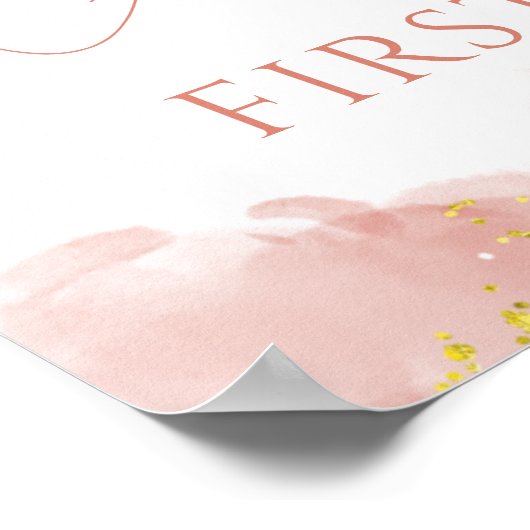 ドリーミーピンクバルーンファースト誕生日ガールグリッター ポスター (角)