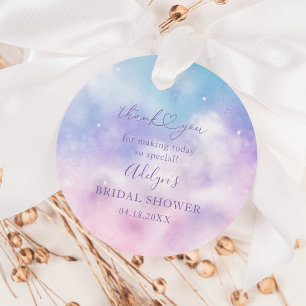 ドリーミーピンクパープルスカイブライダルシャワーメッセージカード フェイバータグ