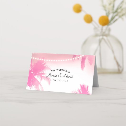 ドリーミーピンクパームツリーズ&ライツテーブルシートプレイス プレイスカード (正面)