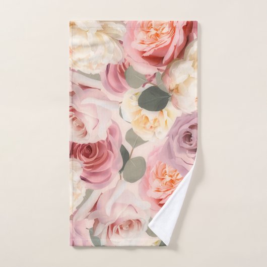 ドリーミーピンクフローラエレガントシャビーシックバラ バスタオルセット (ハンドタオル)